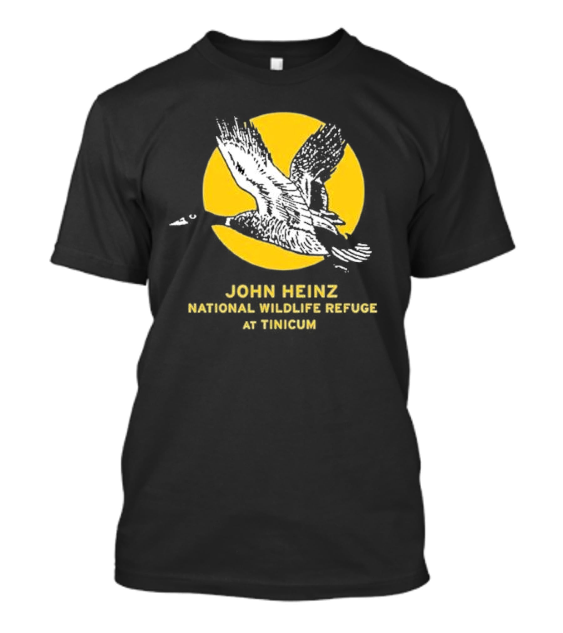 John Heinz National Wildlife Refuge At Tinicum Flying Goose Silhouette With Yellow Sun Background T-Shirt
