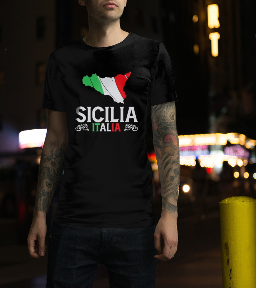 Sicilia Italia Sicily Map Italian Flag T-Shirt