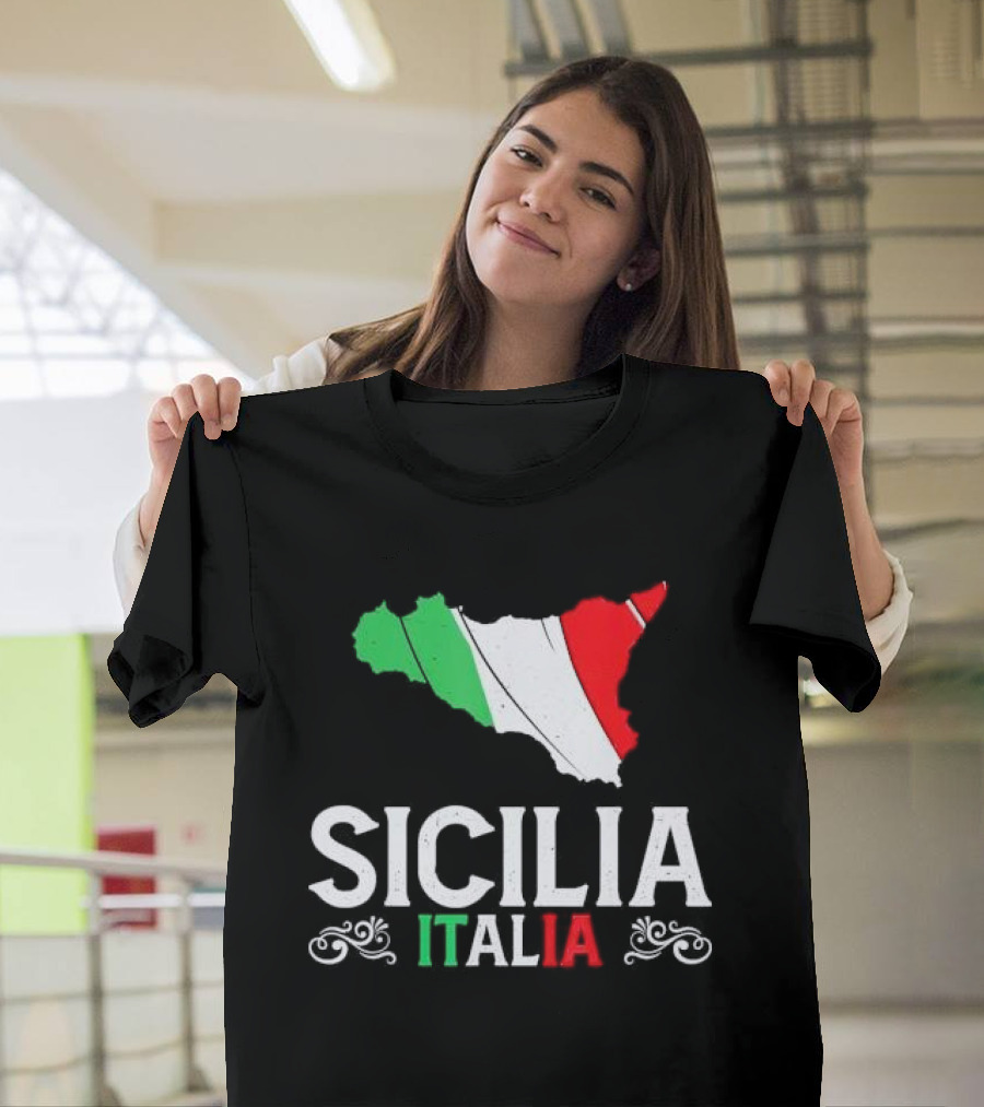 Sicilia Italia Sicily Map Italian Flag T-Shirt