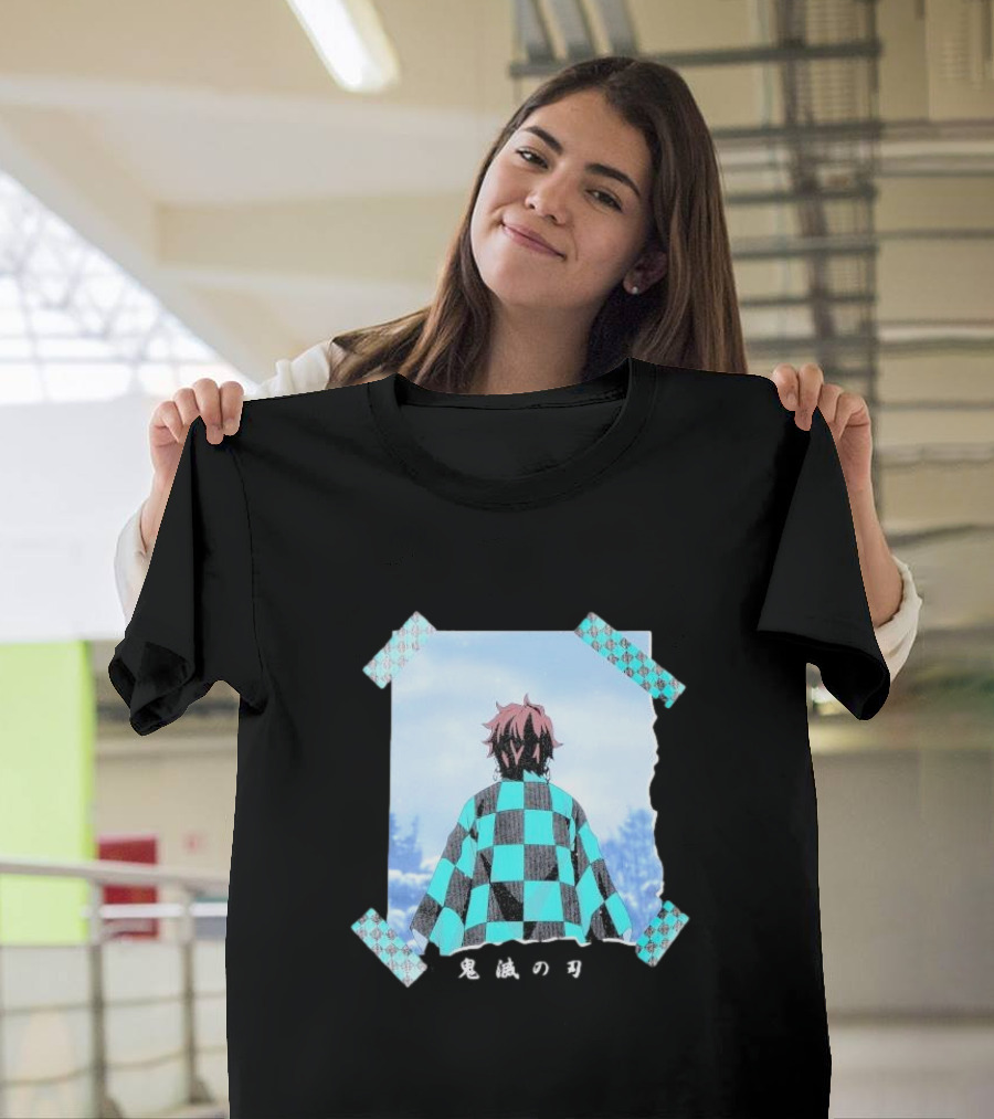 Demon Slayer Kimetsu no Yaiba Tanjiro Checkered Cloak Japanese Text UT Collection T-Shirt