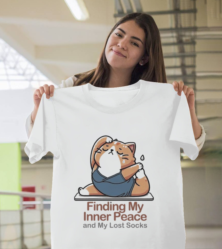 Finding My Inner Peace and My Lost Socks Yoga Chubby Cat T-Shirt