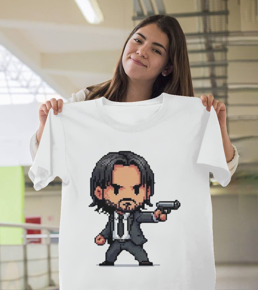 Pixel Chibi John Wick With Gun T-Shirt