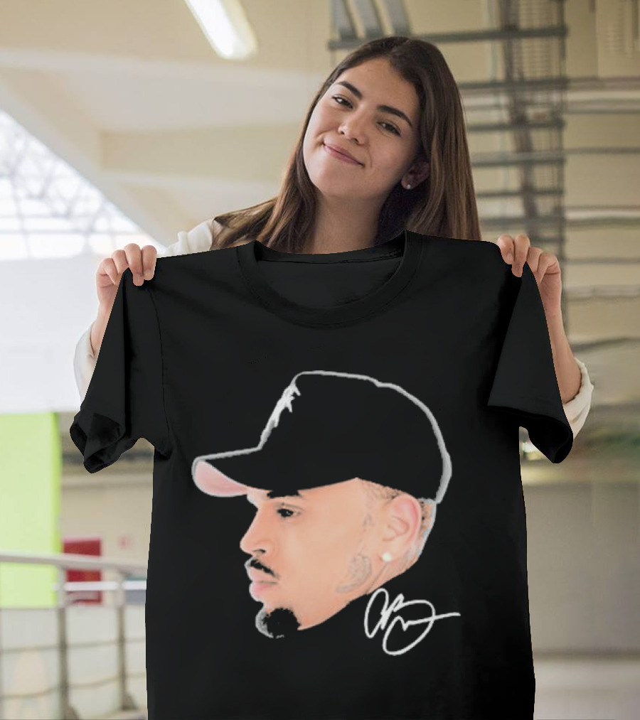 20 Years Of Chris Brown Big Head Signature Cap Profile T-Shirt