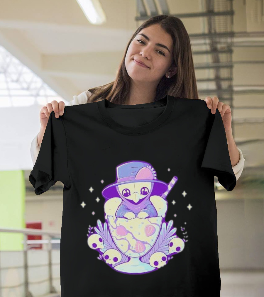 Cute Plague Doctor Ice Cream Delight with Skulls and Stars T-Shirt
