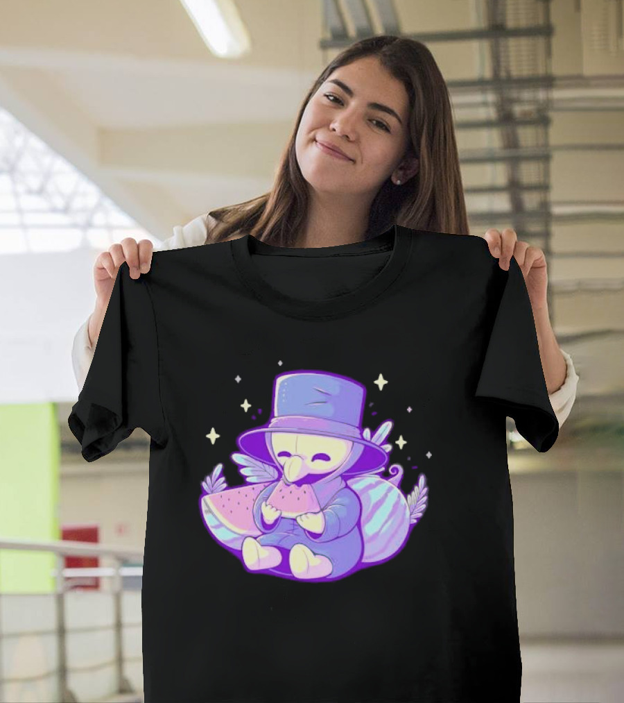 Plague Doctor Eating Watermelon Cute Kawaii T-Shirt