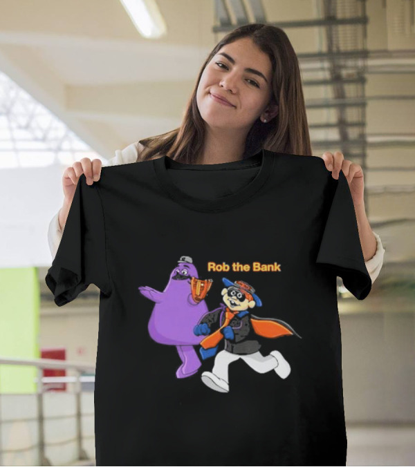 Grimace Monster Accompanies Rob The Bank Heist With Classic Burglar Image T-Shirt