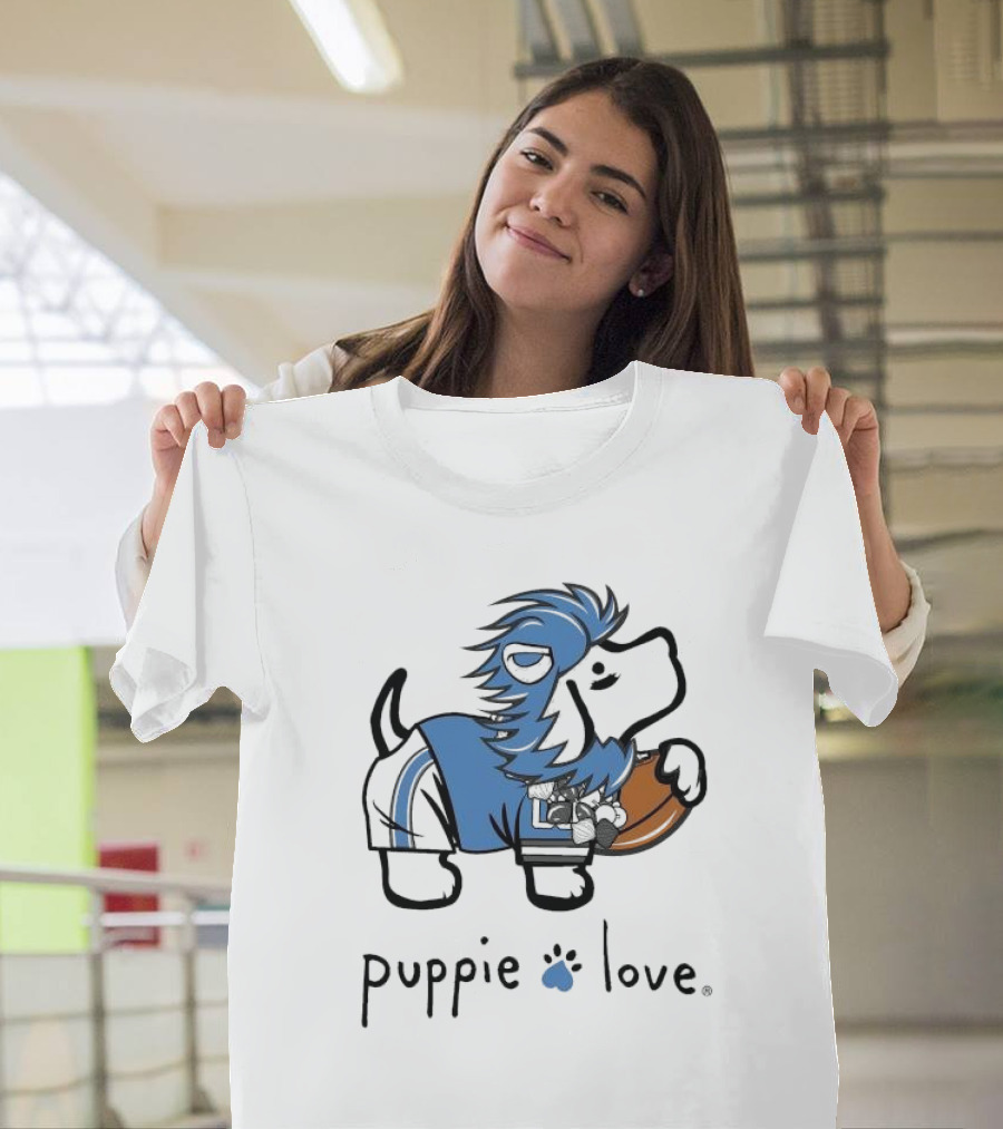 Puppie Love Blue And Silver Mascot Pup Detroit Lions Football T-Shirt