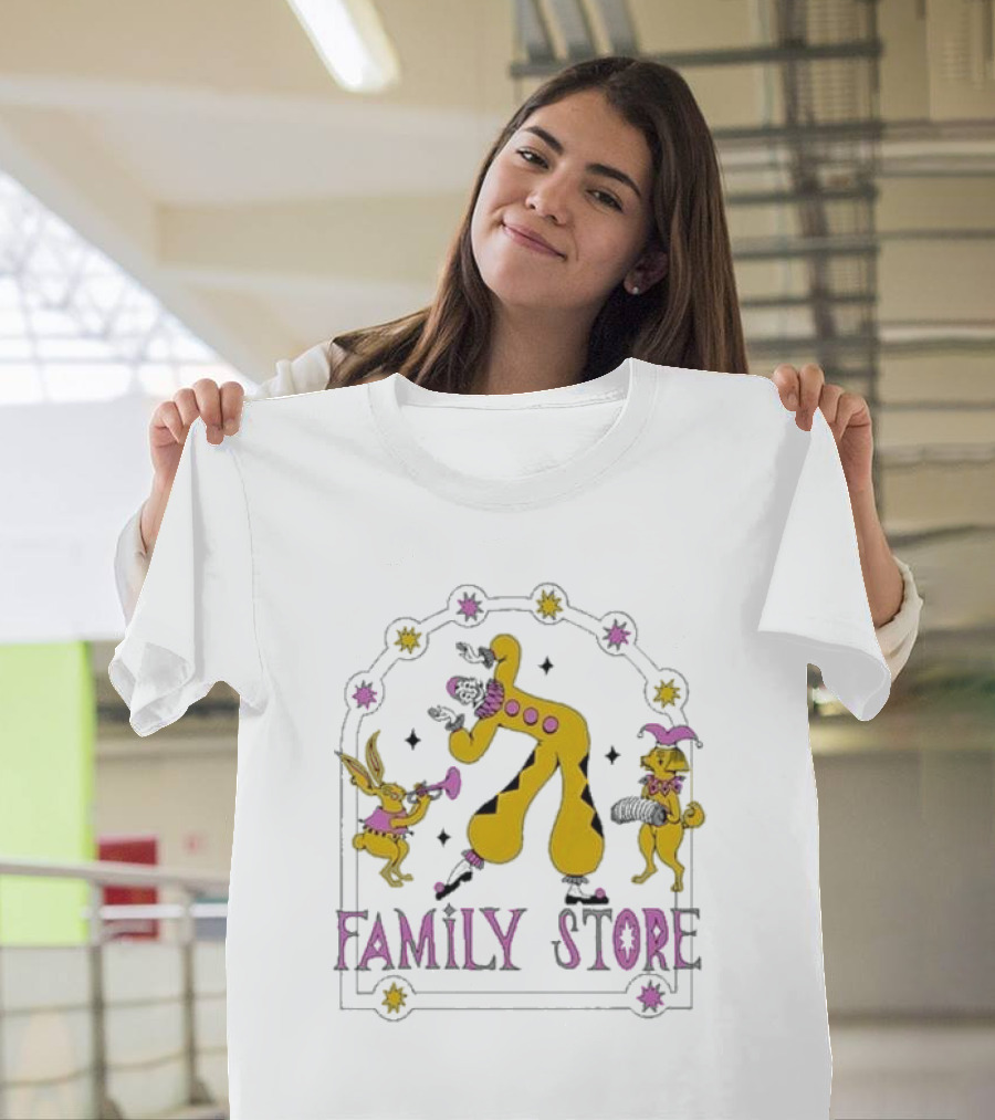 FS X Maddie Fischer Family Store Clown Arch with Rabbit and Dog Characters T-Shirt