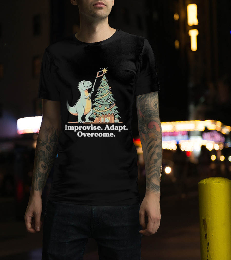 Improvise Adapt Overcome Tree Rex Dinosaur Christmas Star T-Shirt