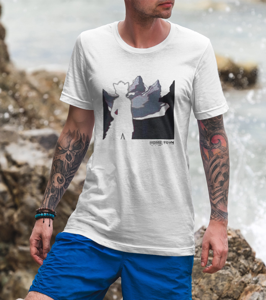 The Fox Nest Store Home Town Silhouette With Mountains Background T-Shirt