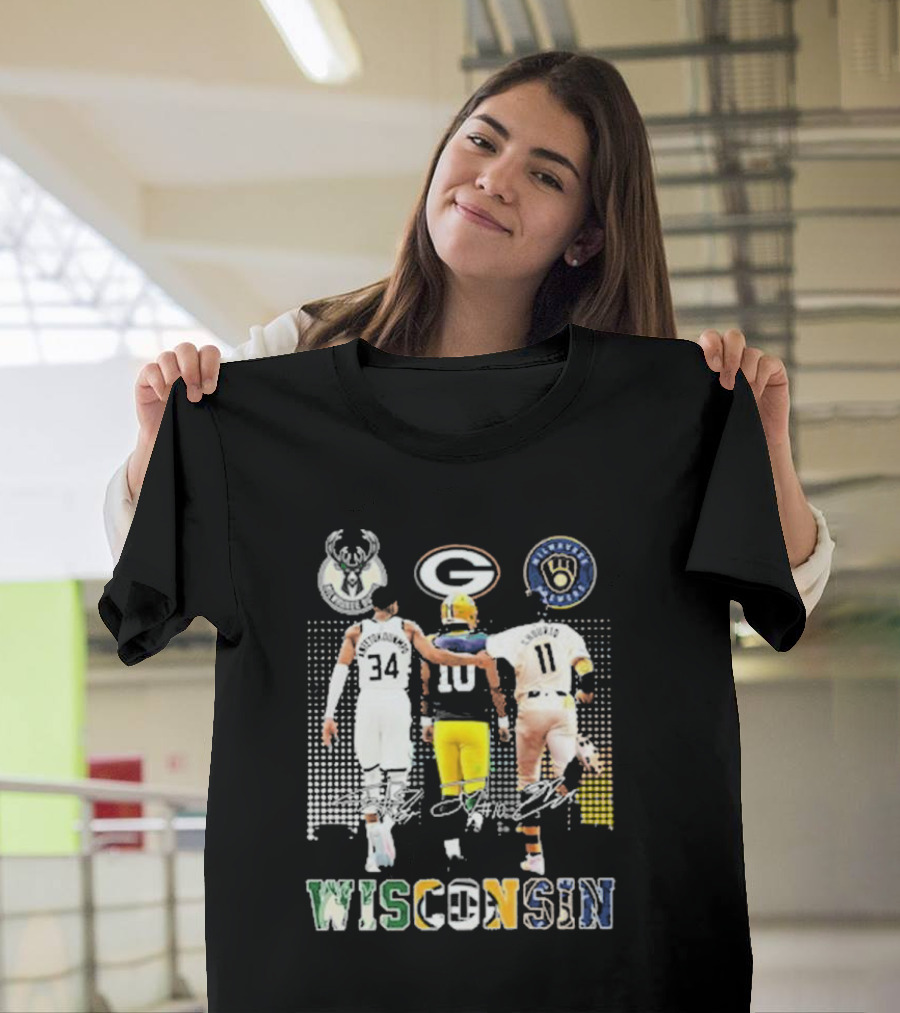 Antetokounmpo Jordan Love Chourio Wisconsin Bucks Packers Brewers T-Shirt