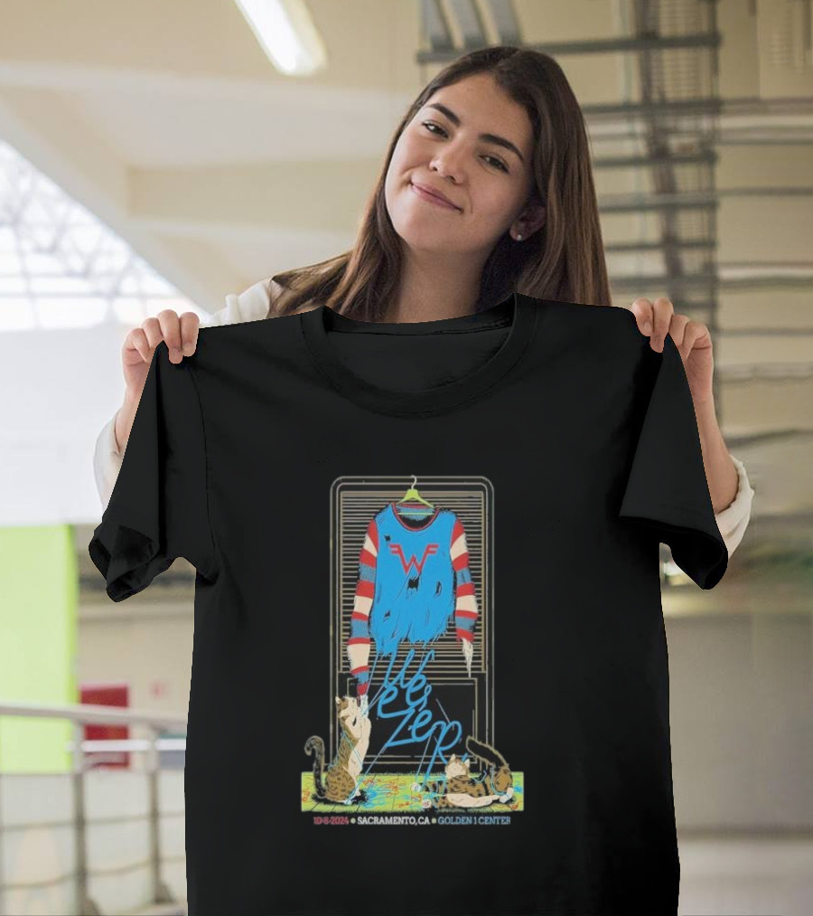 Weezer Sacramento October 8 2024 Golden 1 Center Cats T-Shirt