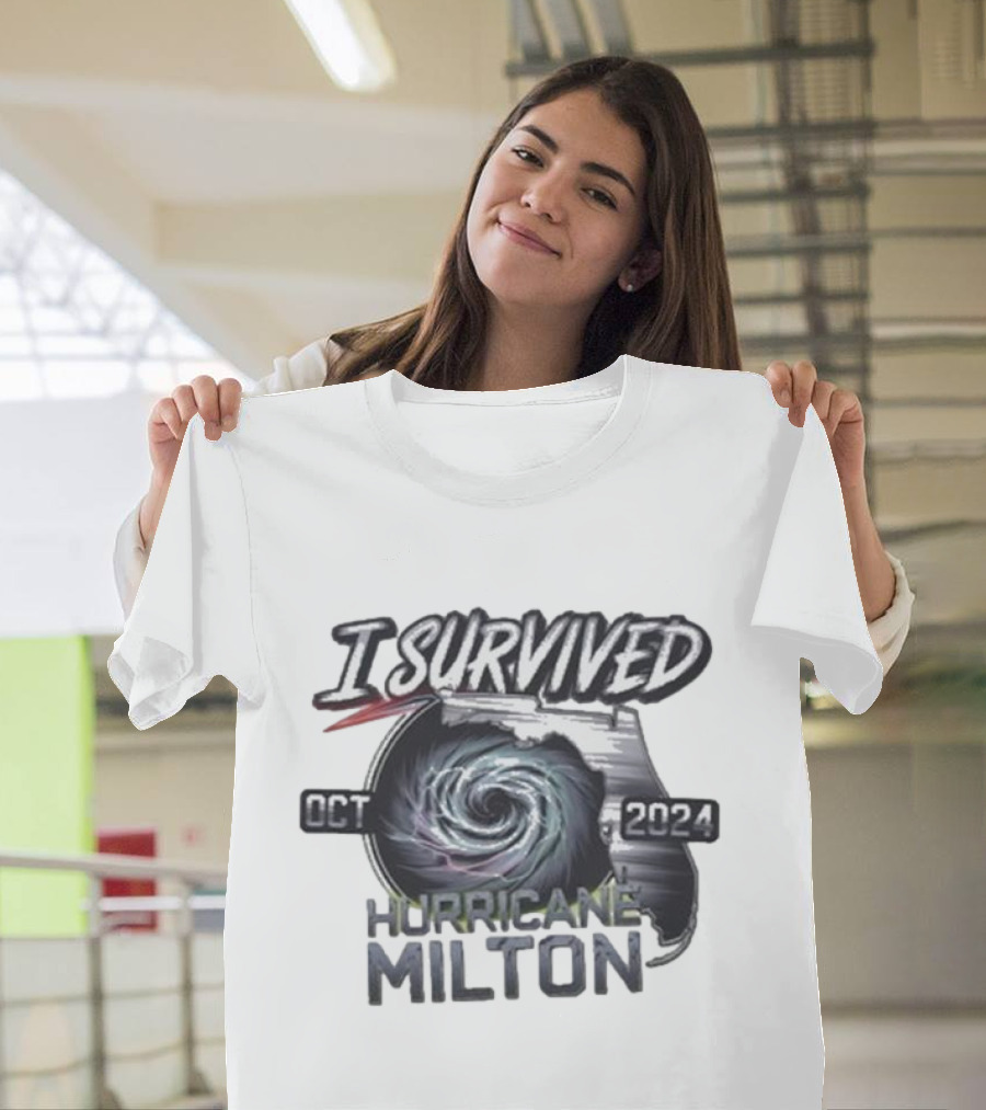 I Survived Hurricane Milton October 2024 Storm Swirl and State Shape T-Shirt
