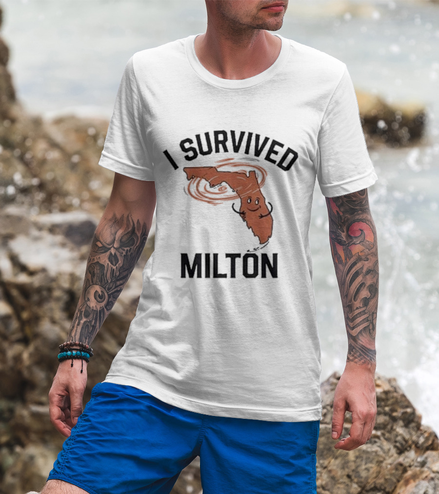 I Survived Milton Florida Super Storm Swirling Cartoon Map T-Shirt