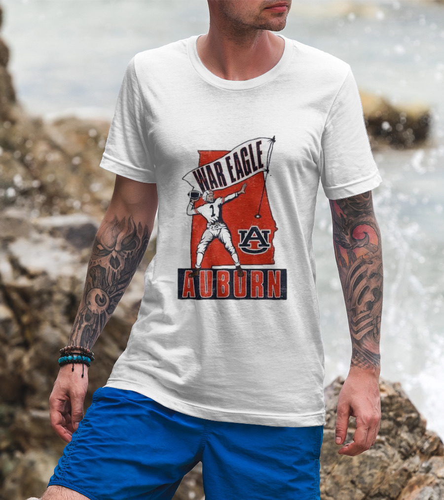 Auburn War Eagle Vintage Football Player With Auburn Logo And War Eagle Banner T-Shirt