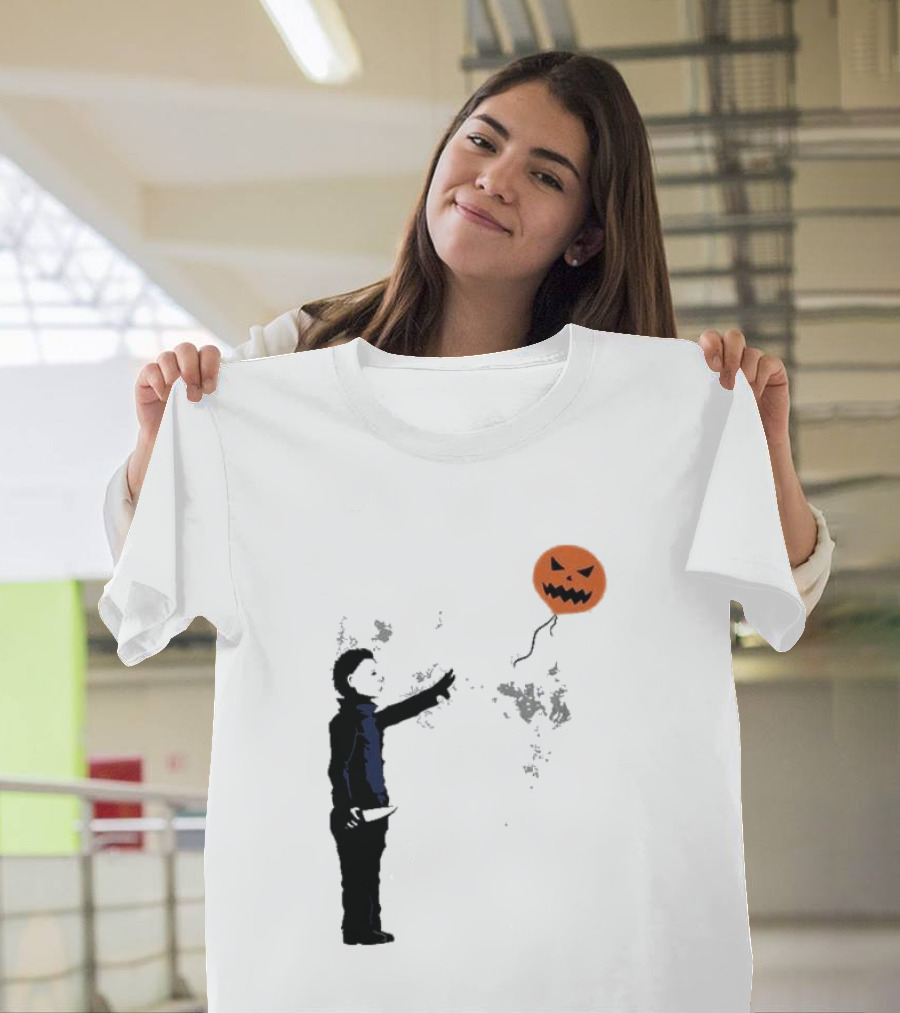Ballooween Banksy Balloon Girl Meets Michael Myers Terror Horror Balloon T-Shirt