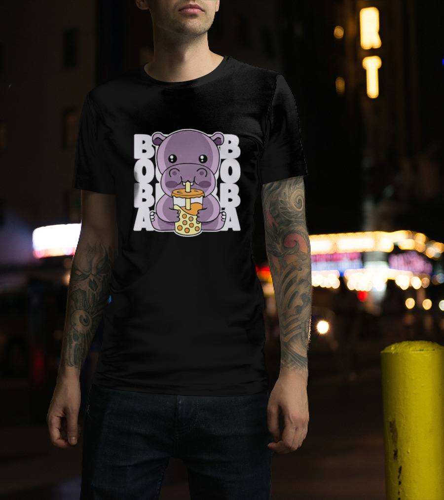 Kawaii Hippo Boba Tea Moo Deng Hippo Boba Boba T-Shirt