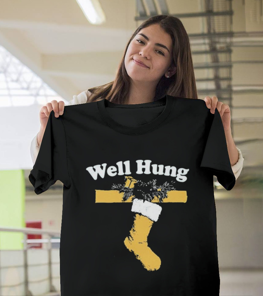 Well Hung Christmas Stocking Shot with Garland and Gift T-Shirt