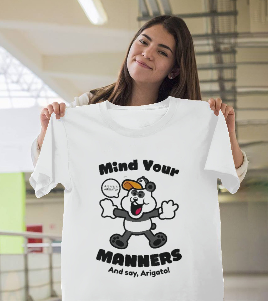 Mind Your Manners And Say Arigato Cartoon Character T-Shirt