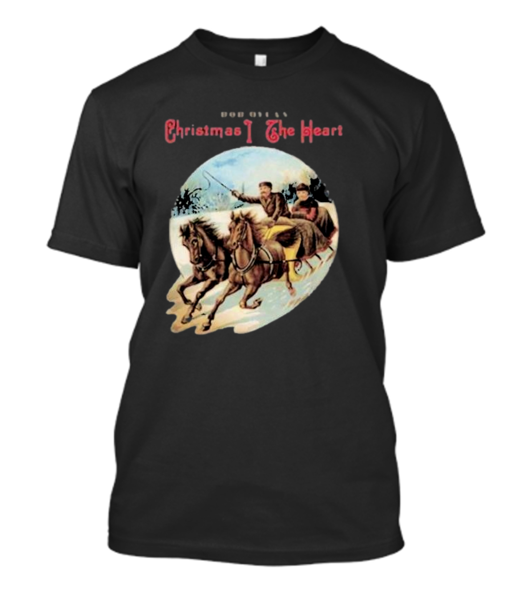 Bob Dylan Christmas In The Heart Horse Sleigh Ride Snow Scene T-Shirt