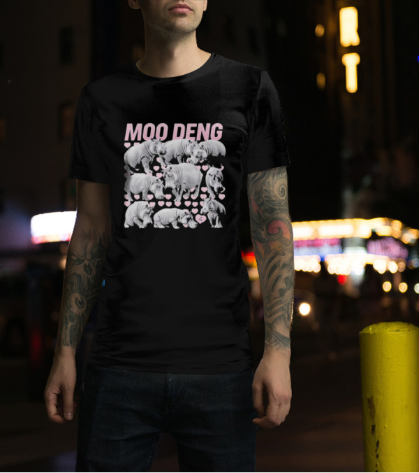 Moo Deng Cute Baby Hippo I Love You Hearts T-Shirt