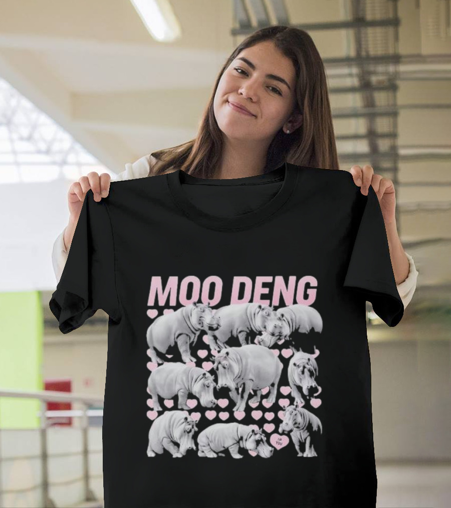 Moo Deng Cute Baby Hippo I Love You Hearts T-Shirt