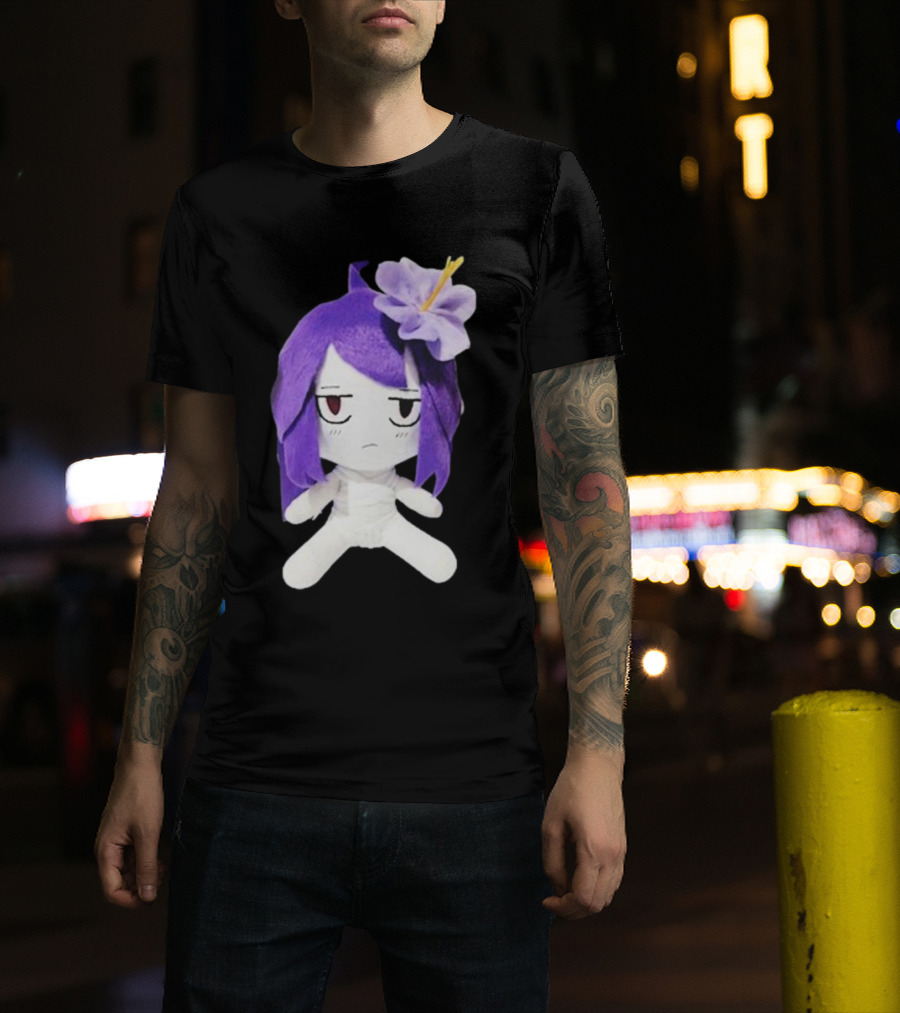 Cynthoni Jvmo Down Right Anime Plush Doll With Purple Hair And Flower T-Shirt