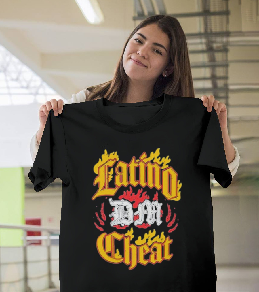 Latino DM Cheat Flames and Gothic Text T-Shirt