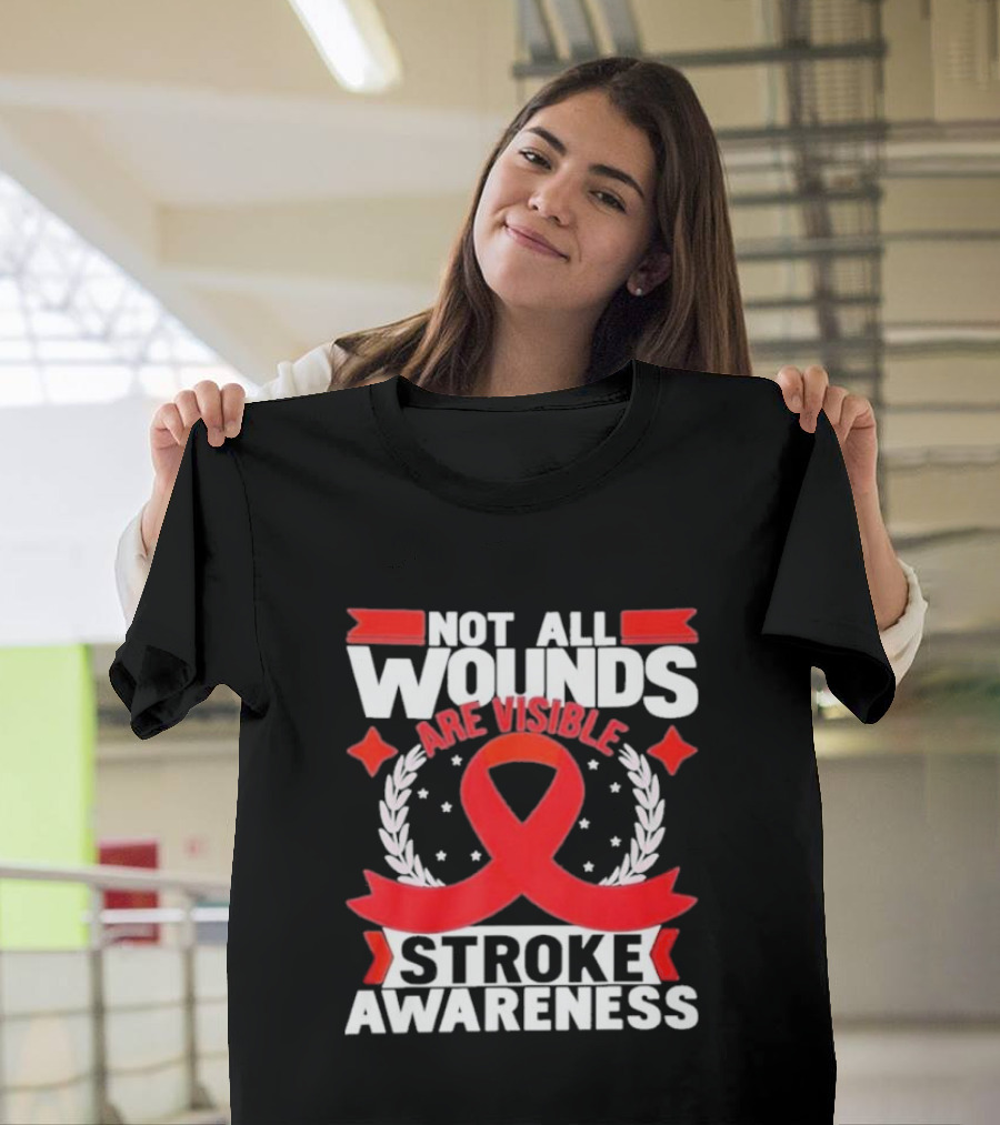 Not All Wounds Are Visible Red Ribbon Stroke Awareness T-Shirt