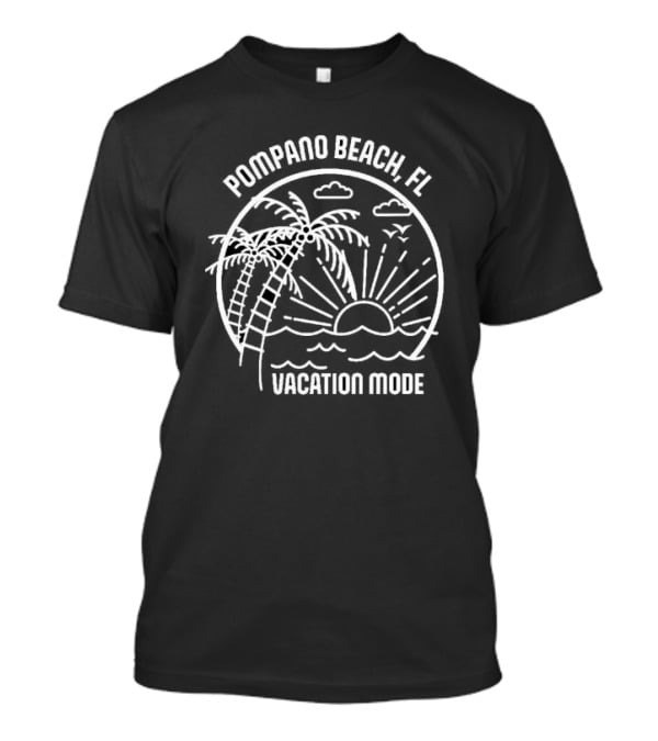 Pompano Beach FL Vacation Mode Palm Trees Sunset Waves T-Shirt