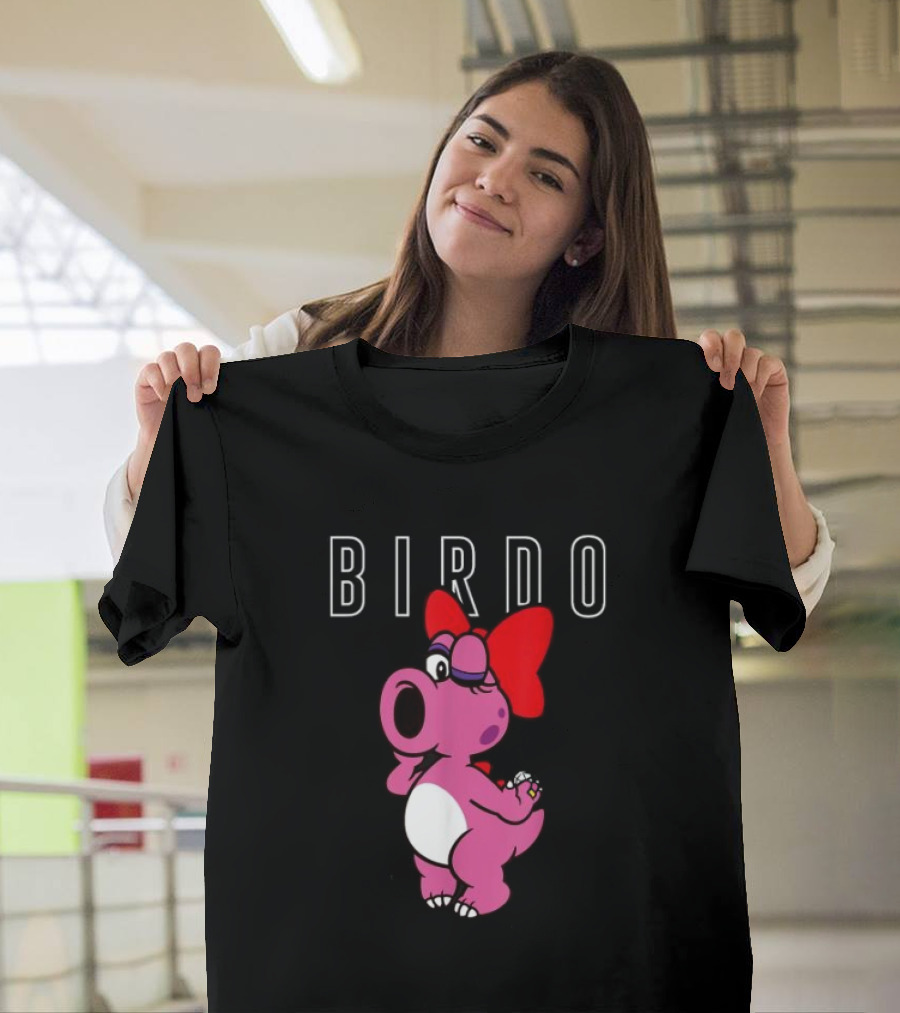 Super Mario Bros Birdo Pink Character with Bow Icon Text T-Shirt