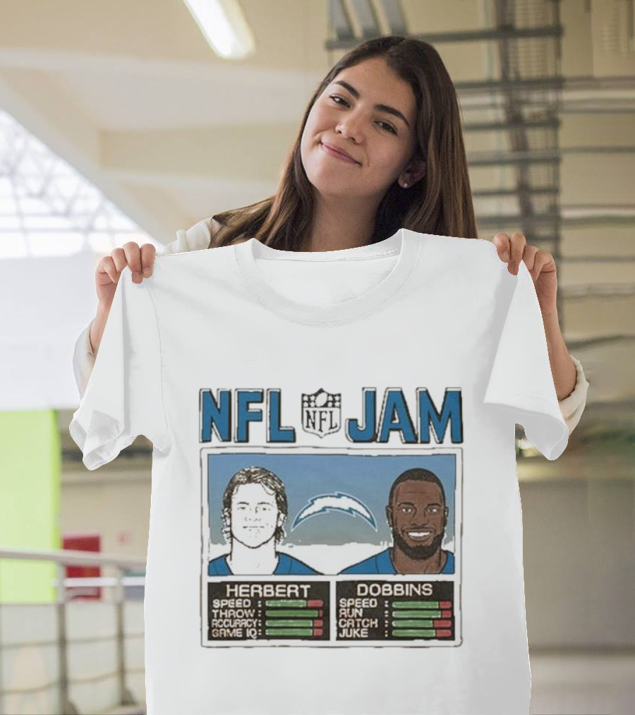 NFL Jam Chargers Herbert Dobbins Stats T-Shirt