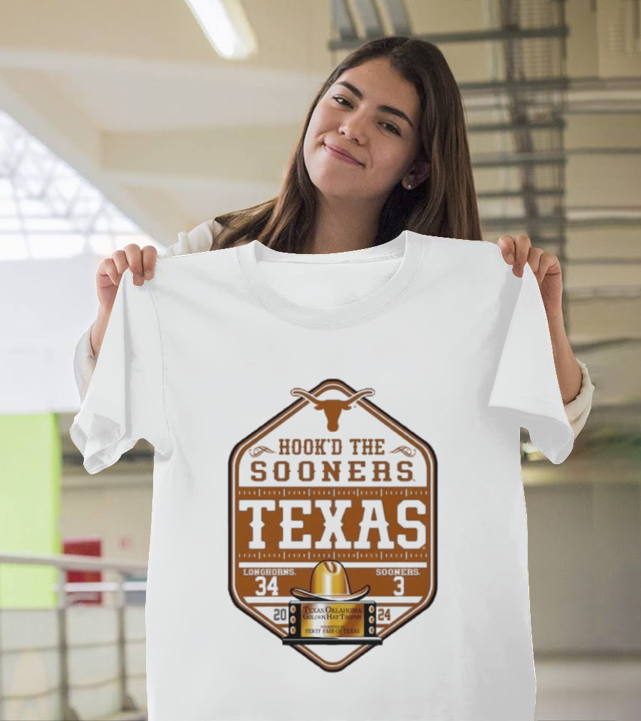Hook'd the Sooners Texas Longhorns 34 Sooners 3 Red River Rivalry 2024 State Fair of Texas T-Shirt