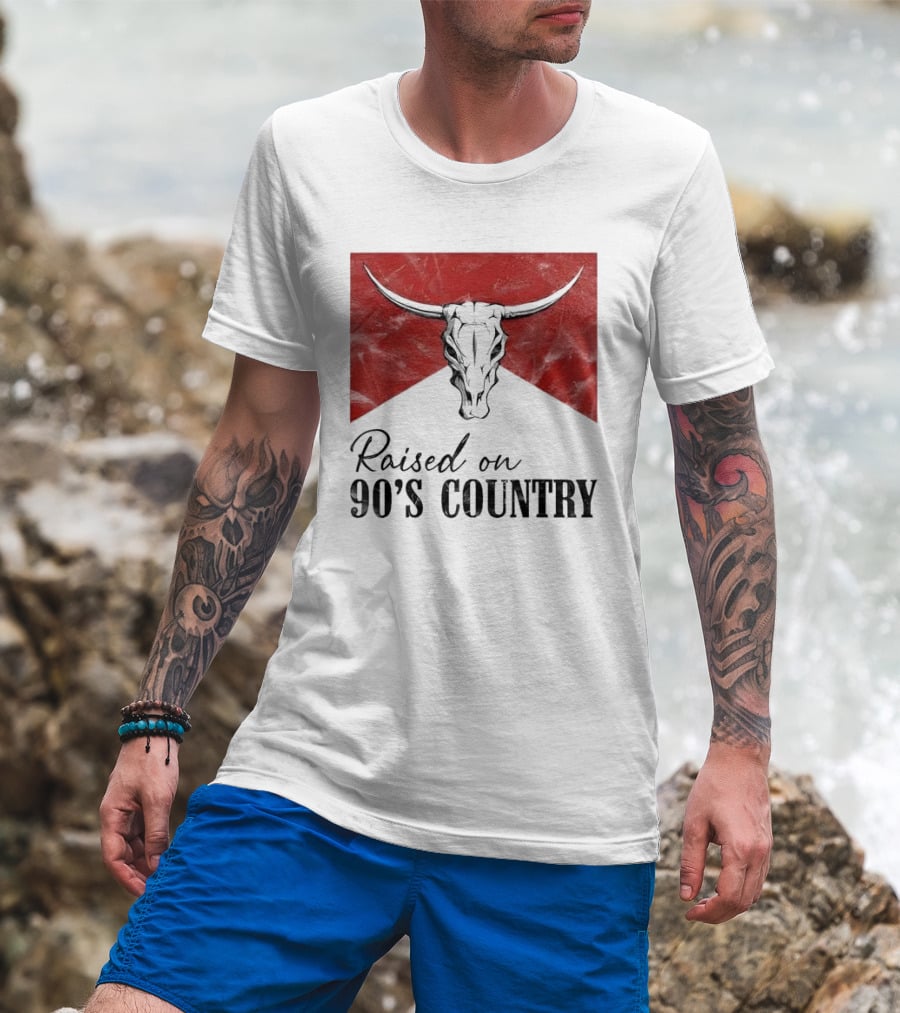 Raised On 90’s Country Western Bull Skull T-Shirt