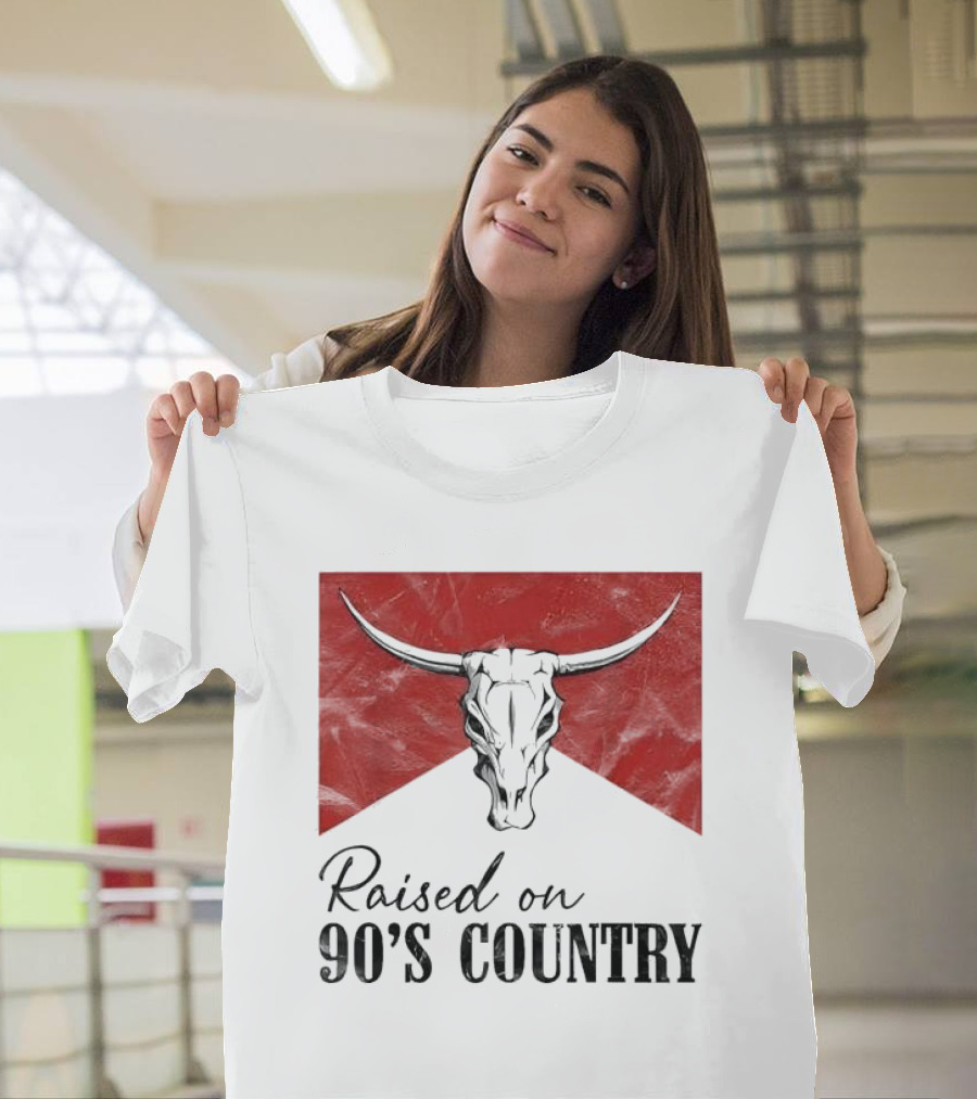Raised on 90’s Country Western Bull Skull T-Shirt