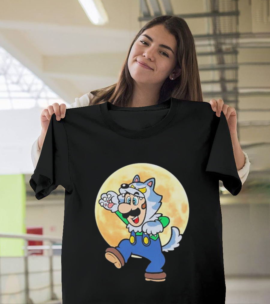 Luigi Halloween 2024 Werewolf Costume Full Moon Background T-Shirt