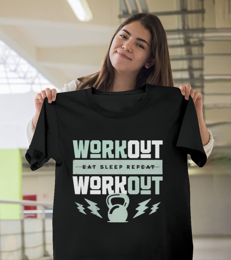 Workout Eat Sleep Repeat Workout Kettlebell Lightning Bolts T-Shirt