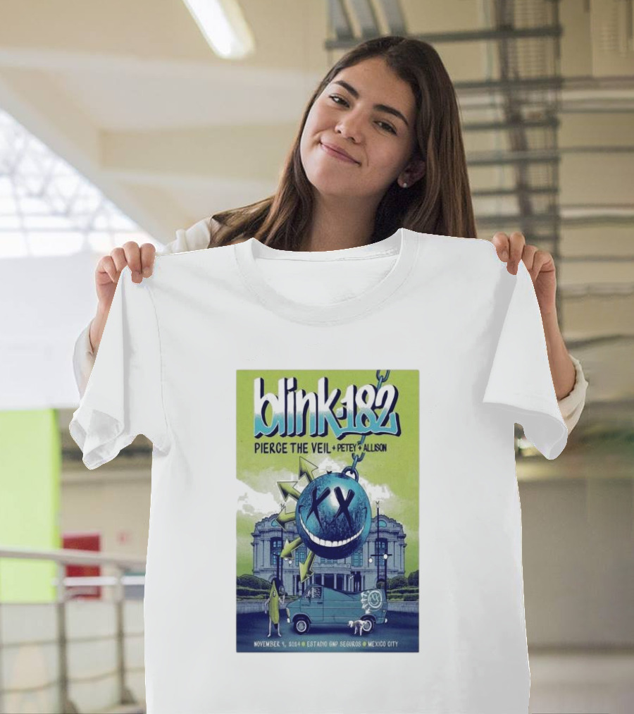 Blink 182 November 9 2024 Mexico City Estadio GNP Seguros Concert with Pierce the Veil Petey Allison T-Shirt