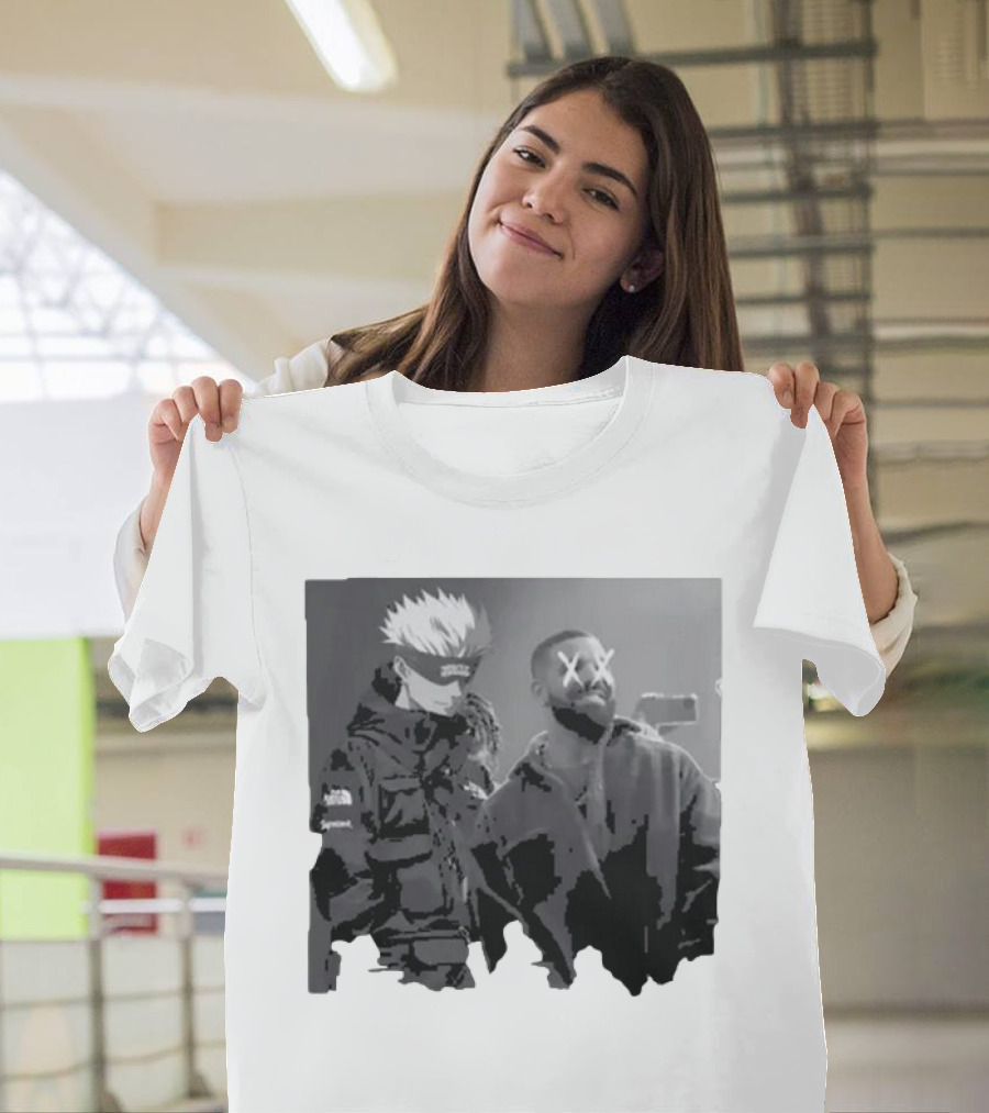 Drake X Gojo Satoru Crossover Black and White Manga Aesthetic T-Shirt