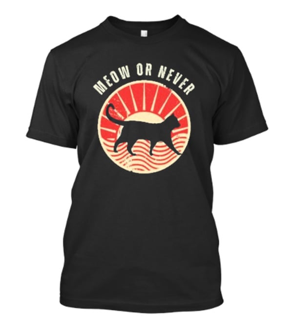 Meow Or Never Retro Sunset Cat T-Shirt