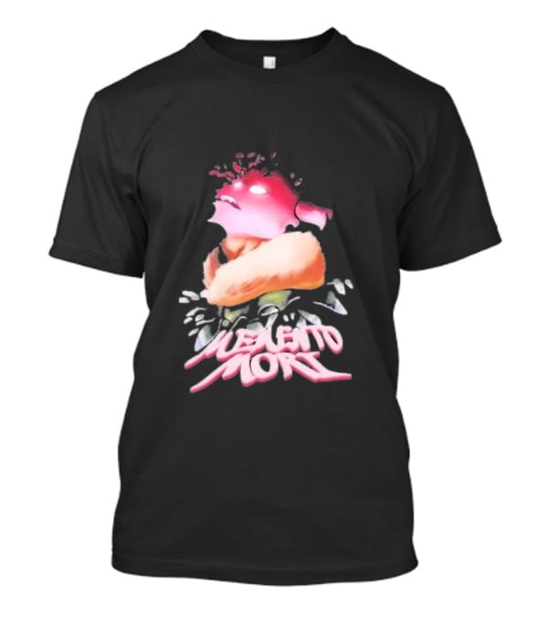 Memento Mori Floral Neon Character With Fur And Glowing Eyes T-Shirt
