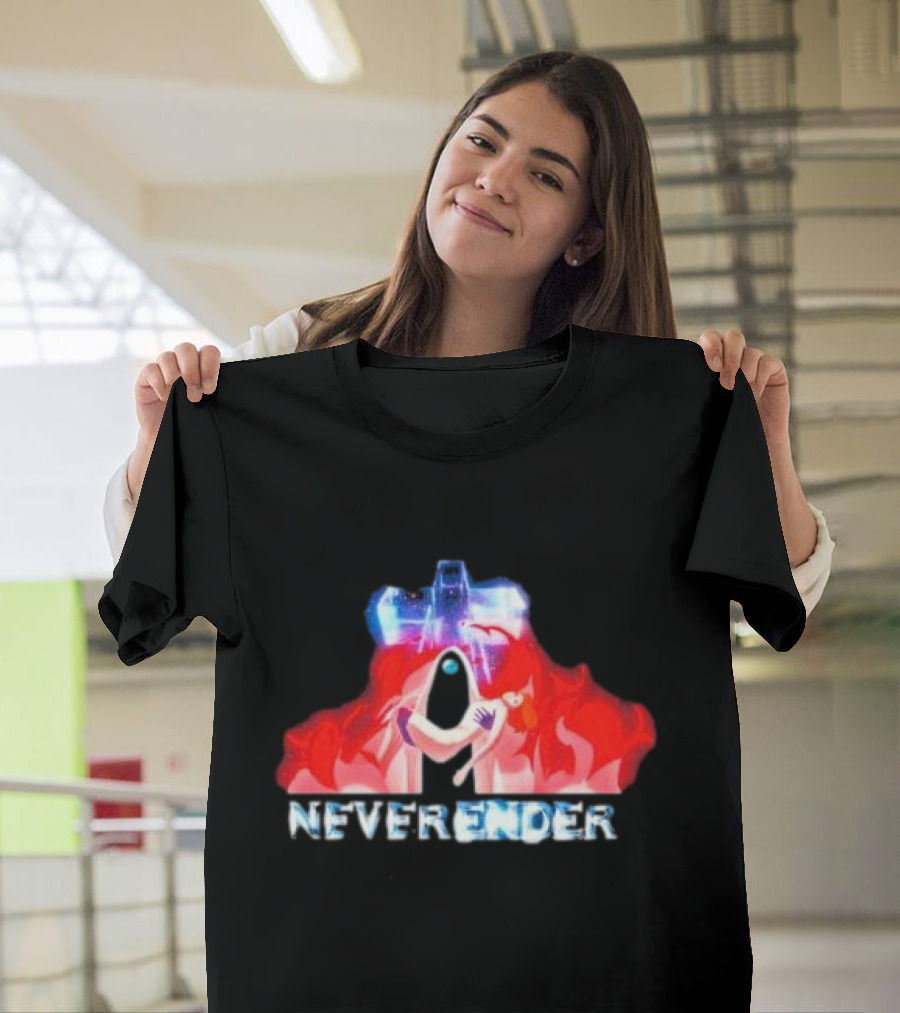 Neverender Spaceship And Mysterious Figure With Fiery T-Shirt