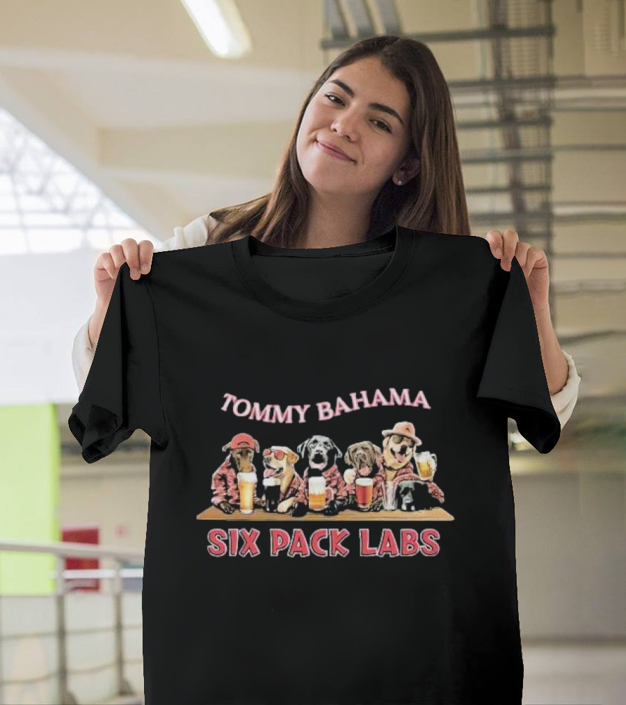 Tommy Bahama Six Pack Labs With Beer-Drinking Labrador Dogs T-Shirt