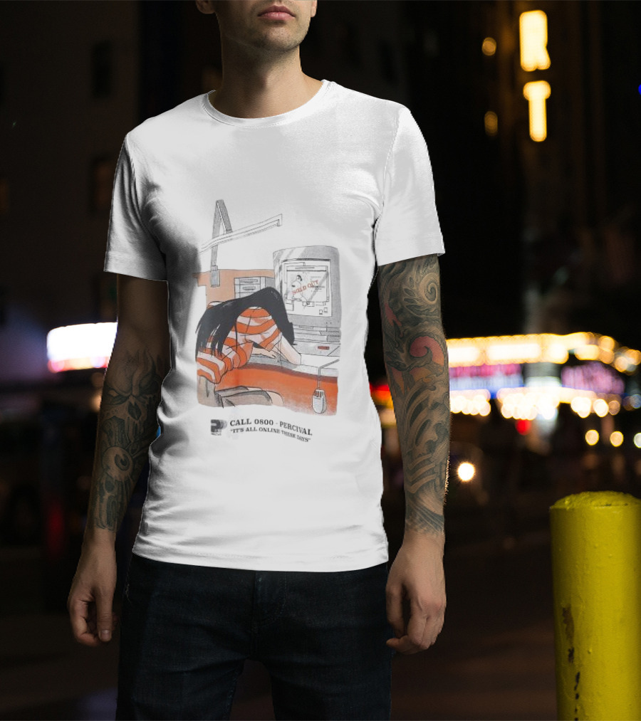 Call 0800 Percival It's All Online These Days Computer Graphic Stripe T-Shirt