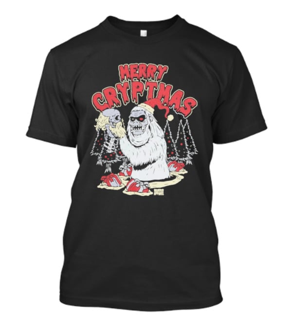 Merry Cryptmas Yeti Skull Santa Dark Humor T-Shirt