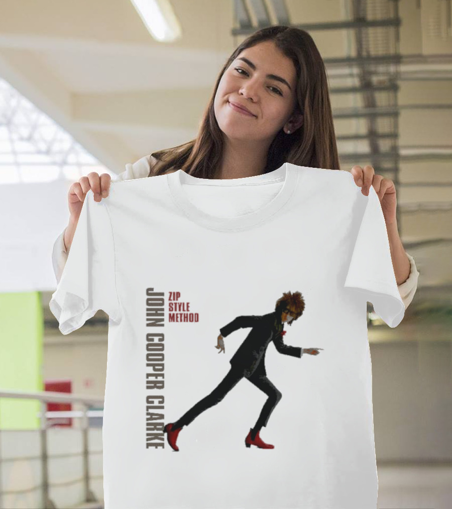 John Cooper Clarke Zip Style Method Dynamic Pose in Red Boots T-Shirt