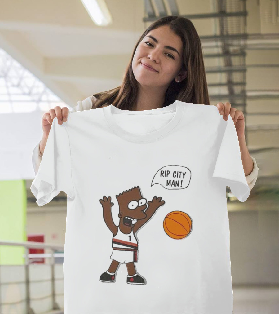 Rip City Man Bart Simpson Basketball Player With Orange Ball T-Shirt