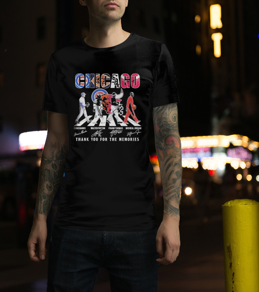 Chicago Cubs Bears Bulls Ernie Banks Walter Payton Frank Thomas Michael Jordan Thank You For The Memories T-Shirt