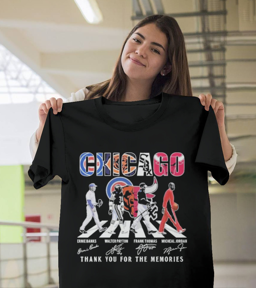 Chicago Cubs Bears Bulls Ernie Banks Walter Payton Frank Thomas Michael Jordan Thank You For The Memories T-Shirt