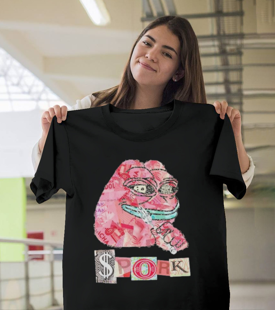 Pauly Spork Frog with Collage Pattern and Iconic Symbolism T-Shirt